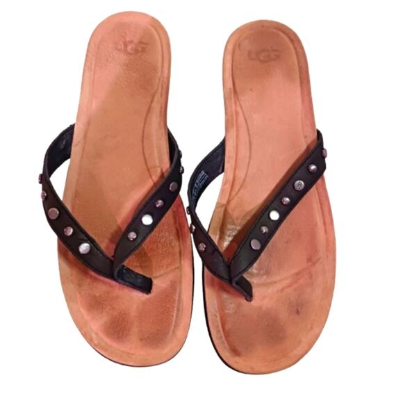 UGG Shoes - Ugg Sadie black leather studded thong sandals. Size 11